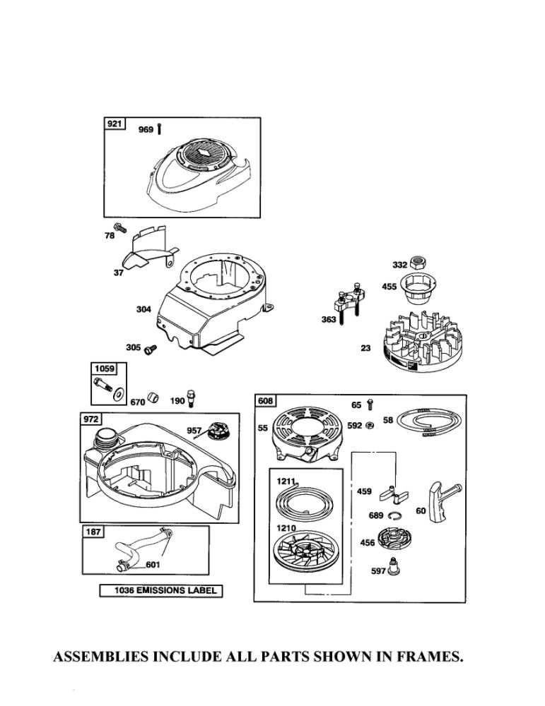 Rewind Starter/Fuel Tank Diagram and Parts List for 124T05-0947-EA  Briggs and Stratton Engine